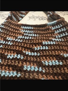 Handmade Crochet Shoulder Bag in Brown and Light Blue